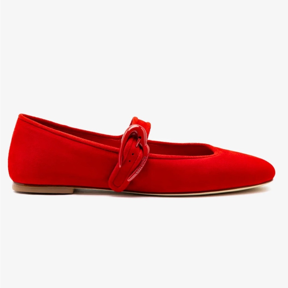 Larroudé Verona Ballet Flat in Scarlet Suede - Picture 8 of 10